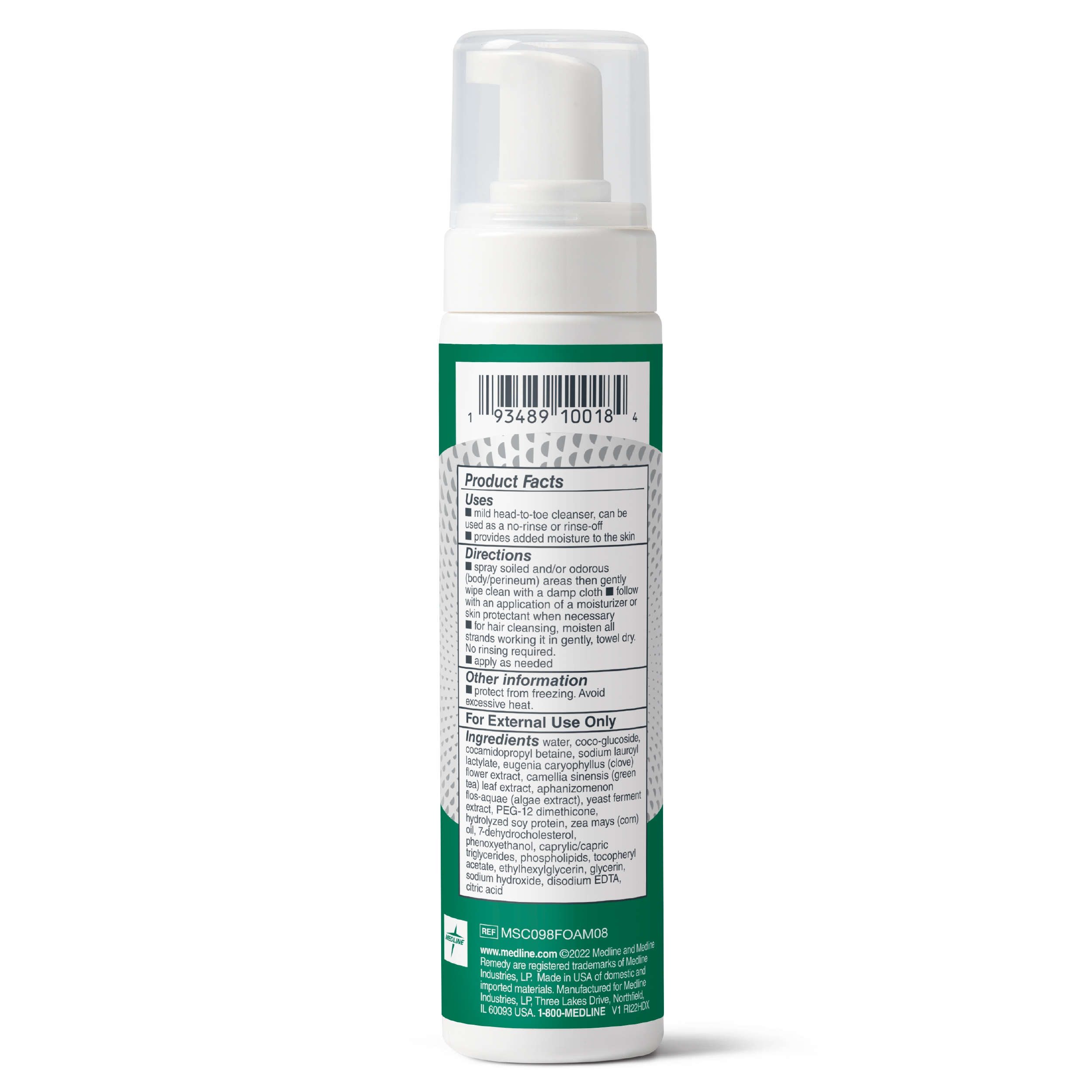 Medline Remedy Specialized No-Rinse Foam Cleanser | For Hair and Skin
