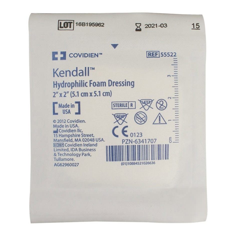 Kendall Hydrophilic Foam Dressing 2x2 Inch Sterile Wound Care