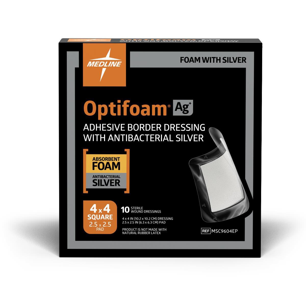 thumbnail interactive-video image 1 of Medline Optifoam Gentle AG Silver Foam Dressing – 4x4 Sterile Pads – Box Of 10, Exp 03/2027 1 of 6