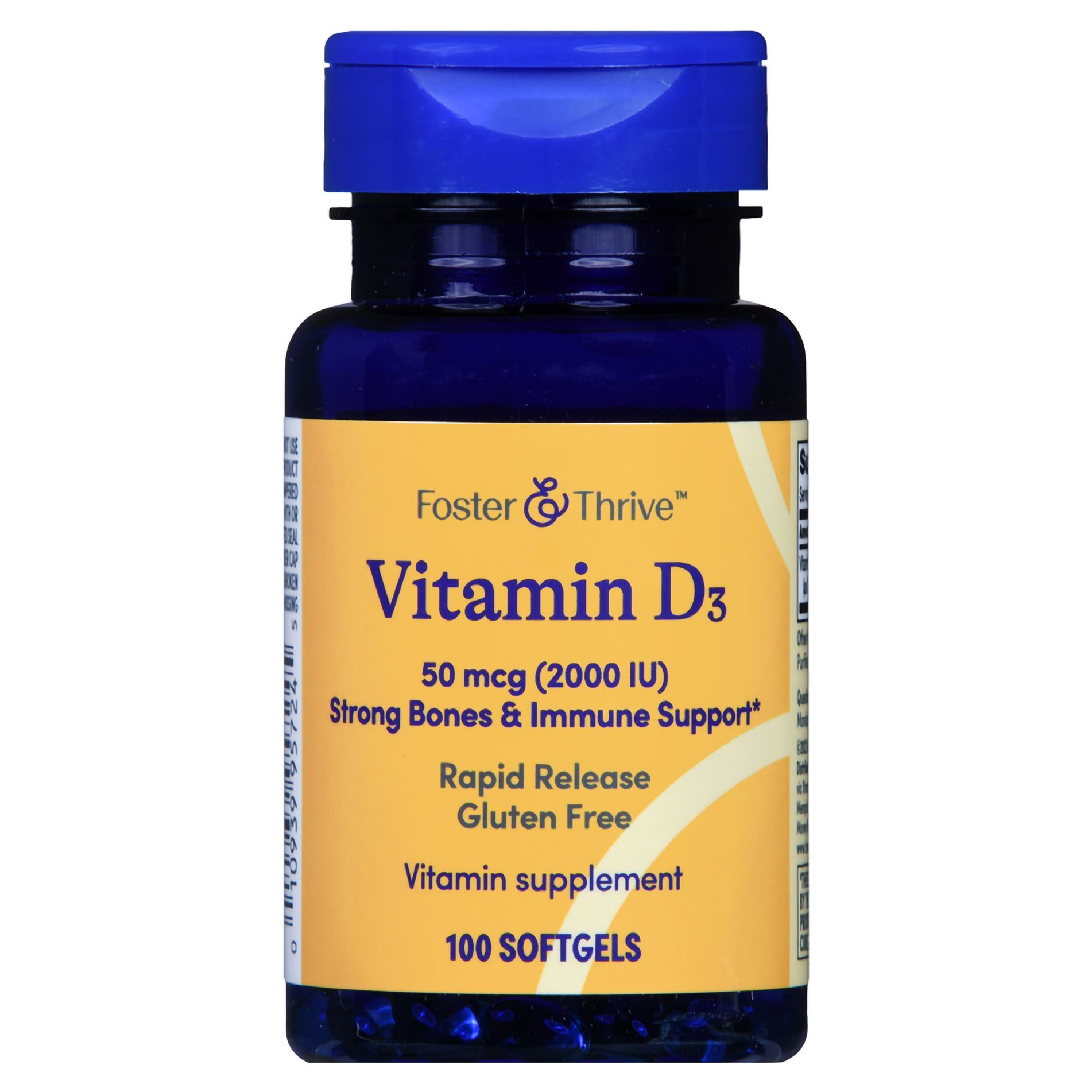 Foster & Thrive Vitamin D3 50 mcg (2000 IU) Rapid Release Softgels - Main image