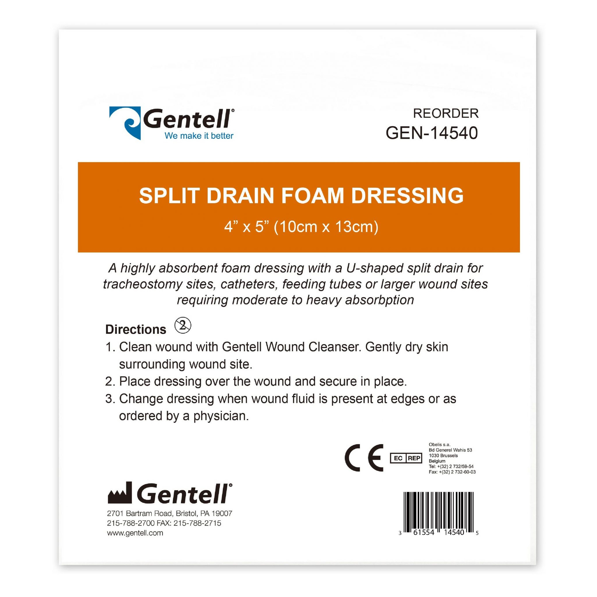 Gentell Non-Bordered Split Drain Foam Dressing