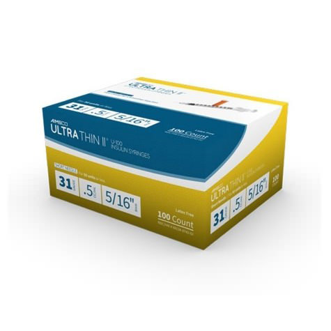 AIMSCO Ultra Thin II Standard U-100 Insulin Syringe with Needle thumbnail 1