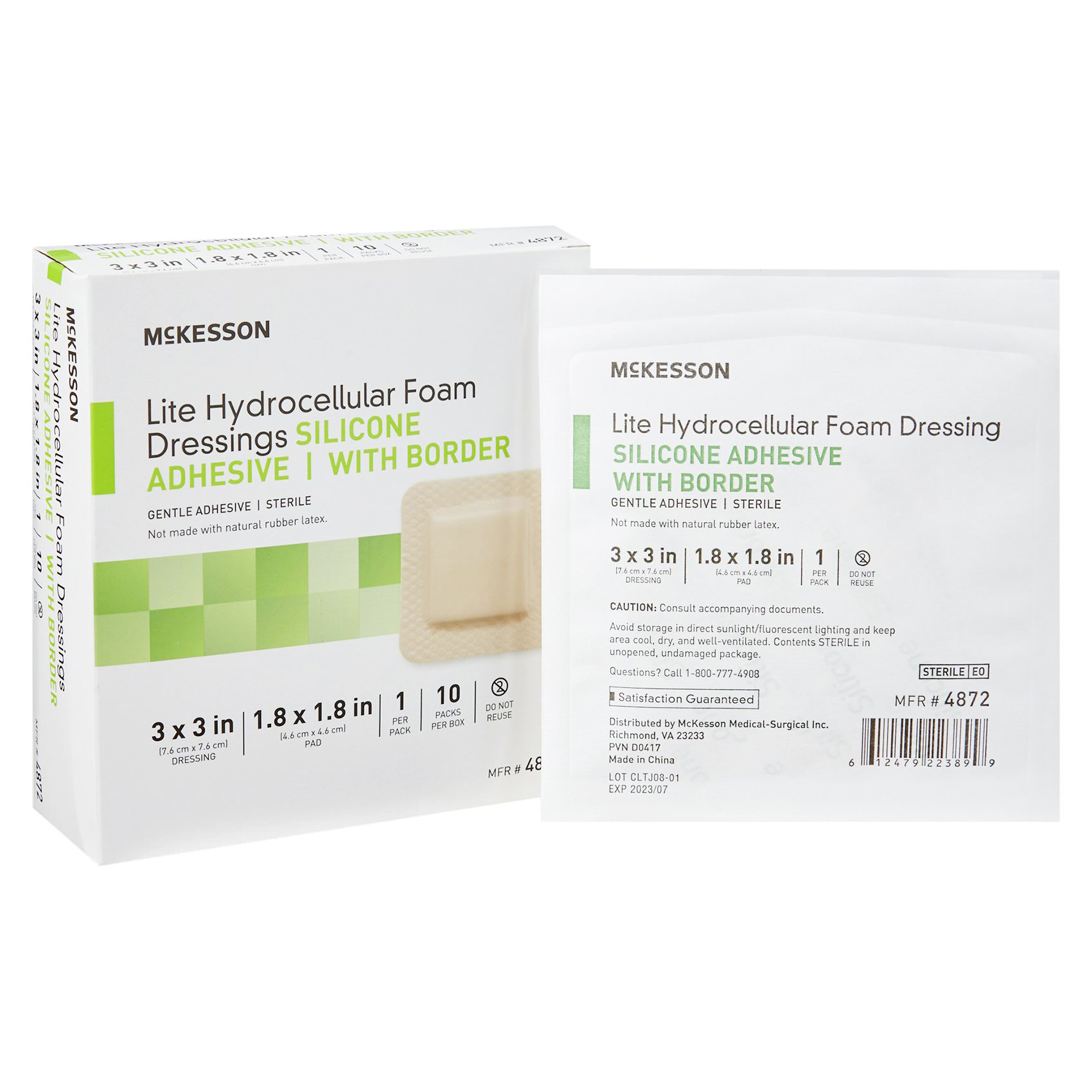 McKesson Lite Thin Silicone Foam Dressing Film Backing Tan Square Sterile - Main image