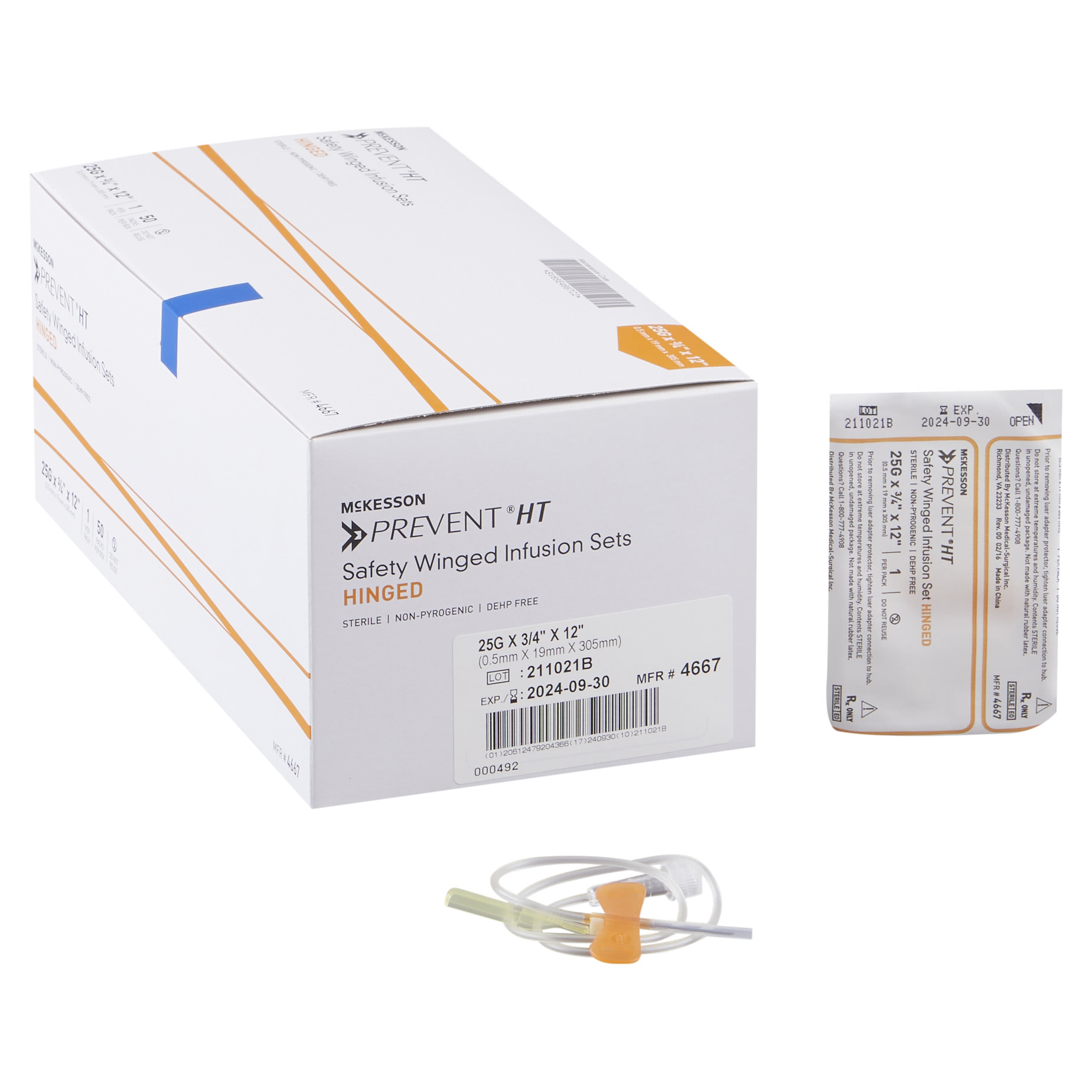 McKesson Prevent Safety Winged Infusion Set 23G 3/4 Inch