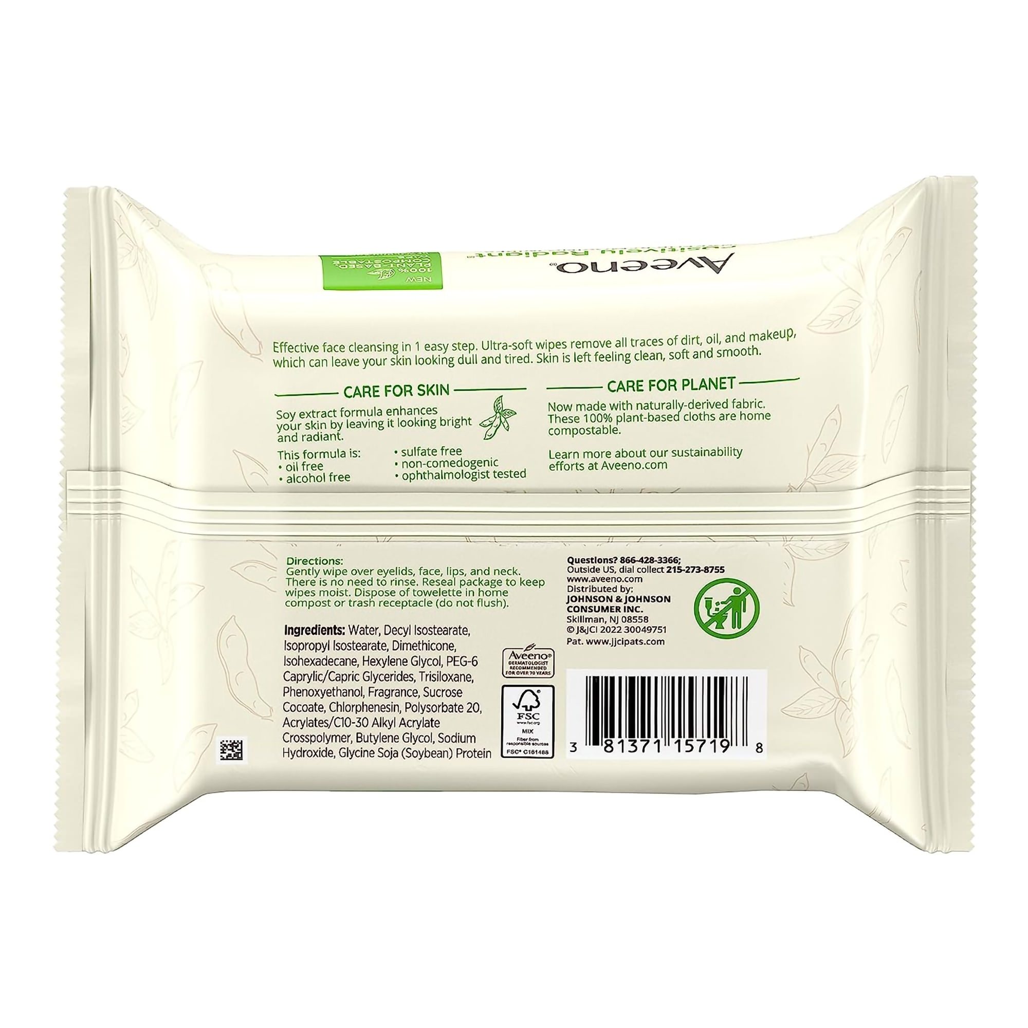 Aveeno Positively Radiant Makeup Remover Wipes - Pack of 25 thumbnail 2