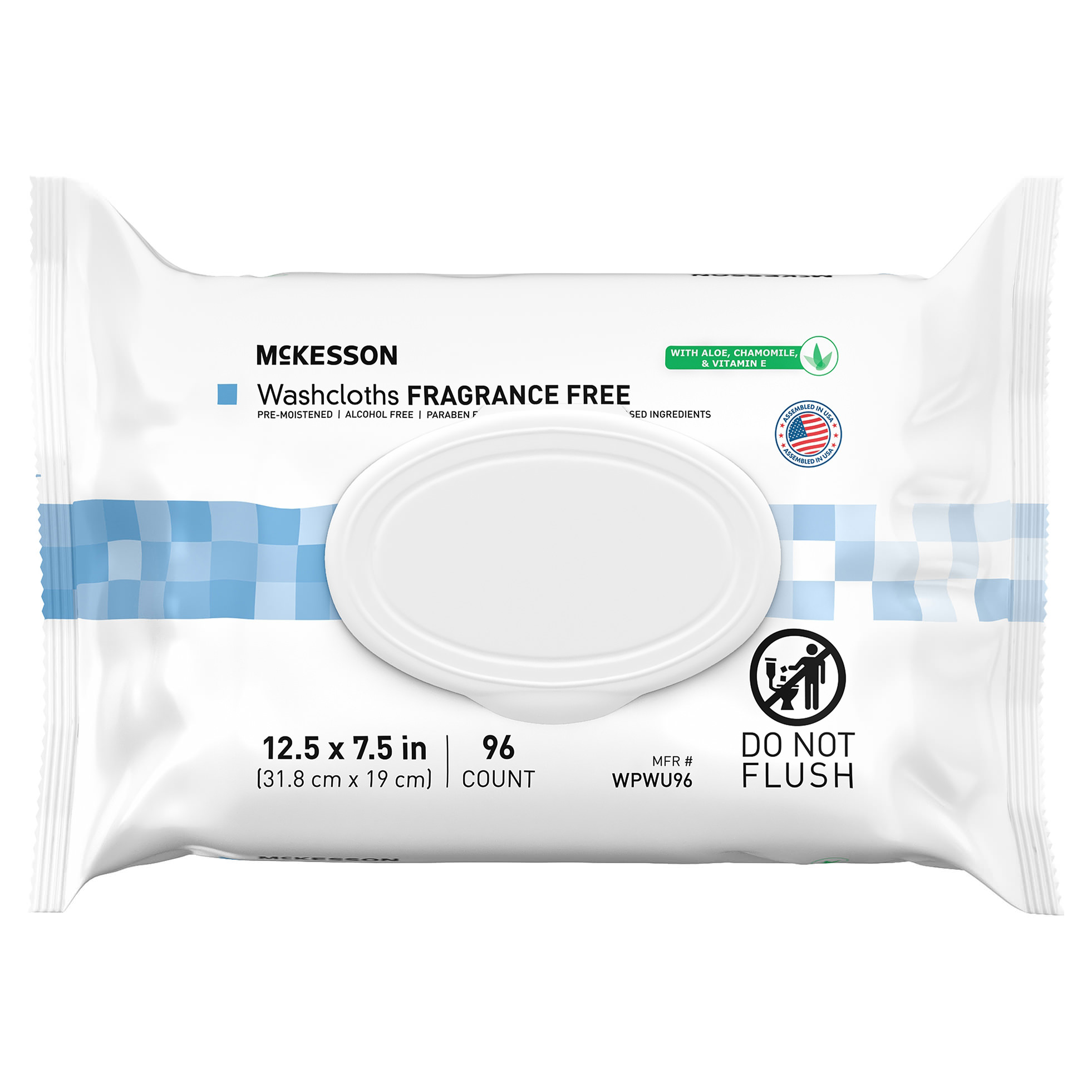McKesson Unscented Washcloths - 96 Pre-Moistened Wipes, WPWU96