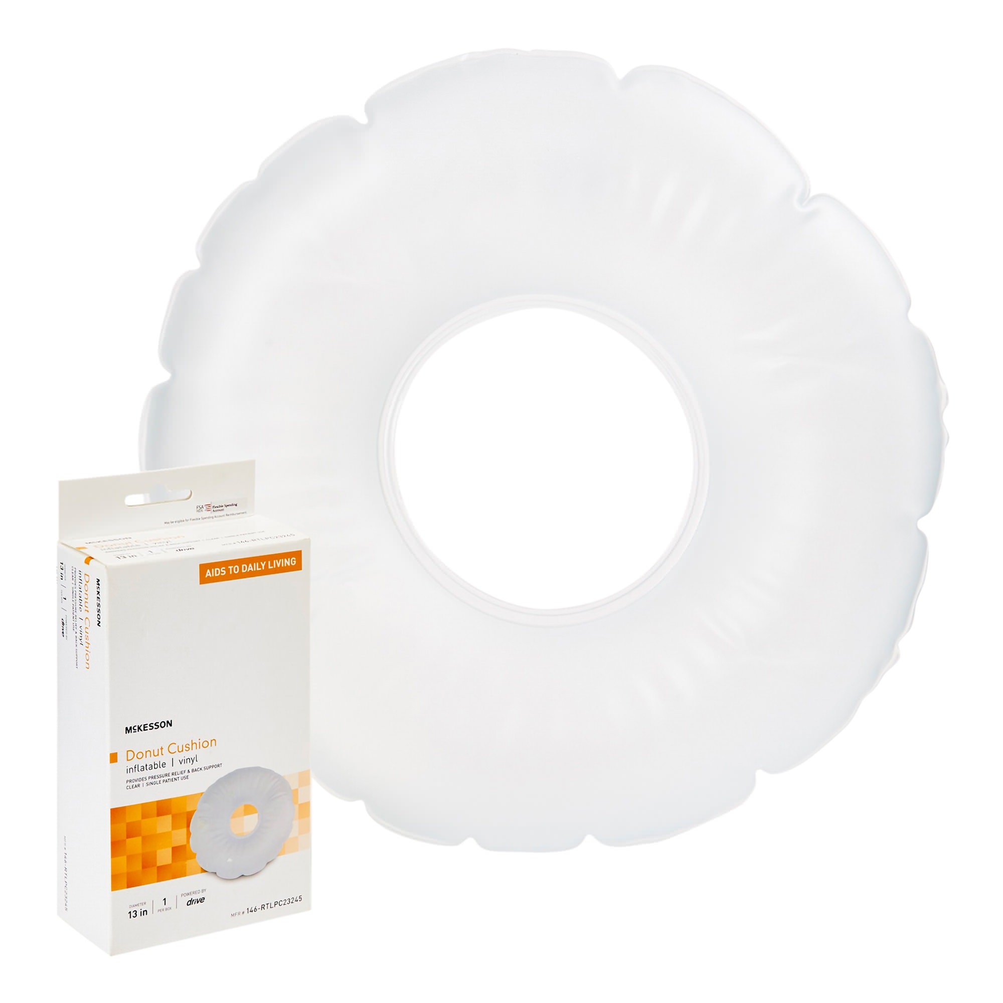 McKesson White Inflatable Donut Seat Cushion Without Cover, 13 D x 3 H Inch