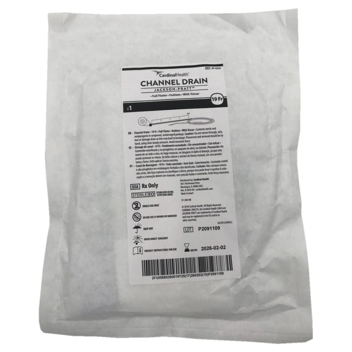 Jackson-Pratt Silicone Channel Drain Full Flutes Hubless with Trocar thumbnail 2